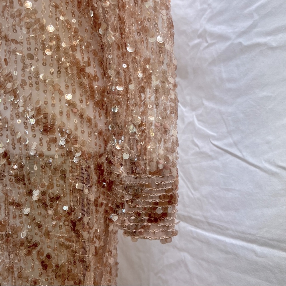 ZARA rose gold sequin collared duster with snap-up front. - Picture 10 of 15